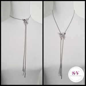 Silver butterfly choker necklace